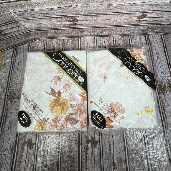 Vtg CANNON MONTICELLO Full Dbl Flat & Fitted Sheet Set Corry Brown Color Way NEW - Picture 2 of 8